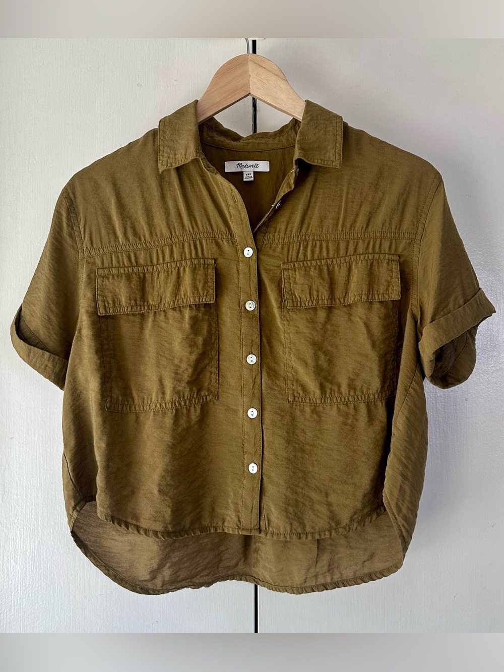 Madewell Olive Green Cropped Utility Button-Up Shirt
